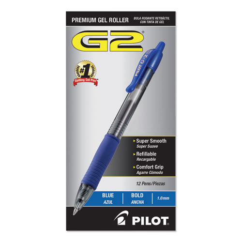 G2 Premium Retractable Gel Pen, 1 Mm, Blue Ink, Smoke Barrel, Dozen