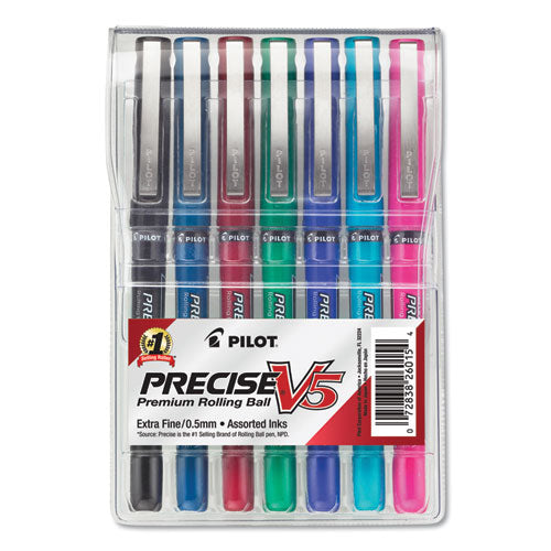Precise V5 Stick Roller Ball Pen, Fine 0.5mm, Assorted Ink-barrel, Dozen