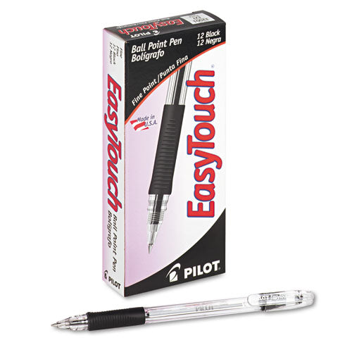 Easytouch Stick Ballpoint Pen, Fine 0.7mm, Black Ink, Clear Barrel, Dozen
