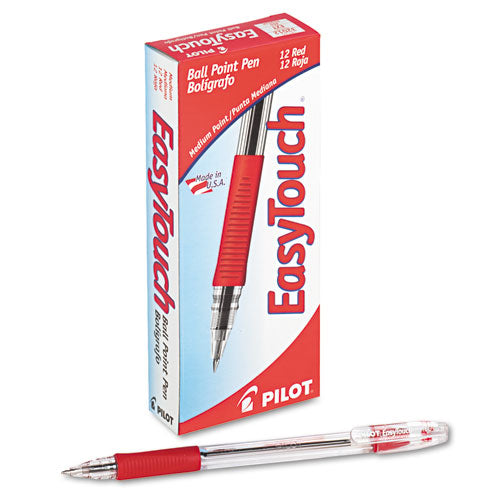 Easytouch Stick Ballpoint Pen, Medium 1mm, Red Ink, Clear Barrel, Dozen