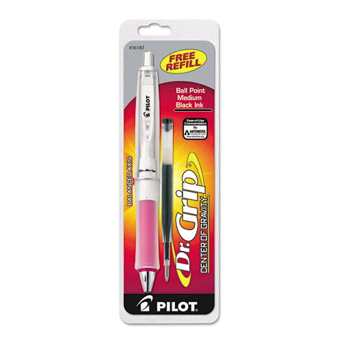 Dr. Grip Center Of Gravity Retractable Ballpoint Pen, 1mm, Black Ink, Silver-pink Barrel