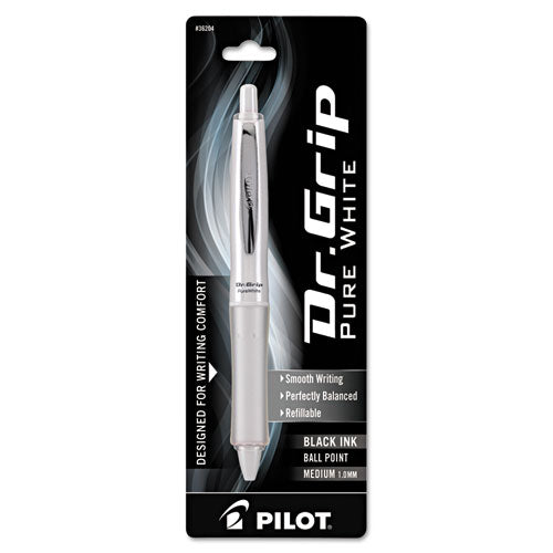 Dr. Grip Purewhite Retractable Ballpoint Pen, 1mm, Black Ink, White-crystal Barrel
