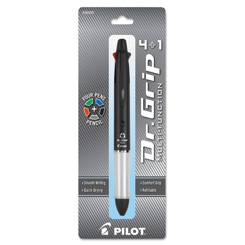 Dr. Grip 4 + 1 Retractable Ballpoint Pen-pencil, Black-blue-green-red Ink, Black Barrel