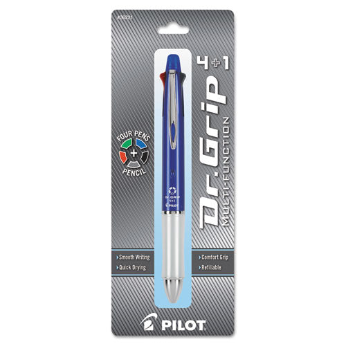 Dr. Grip 4 + 1 Retractable Ballpoint Pen-pencil, Black-blue-green-red Ink, Blue Barrel