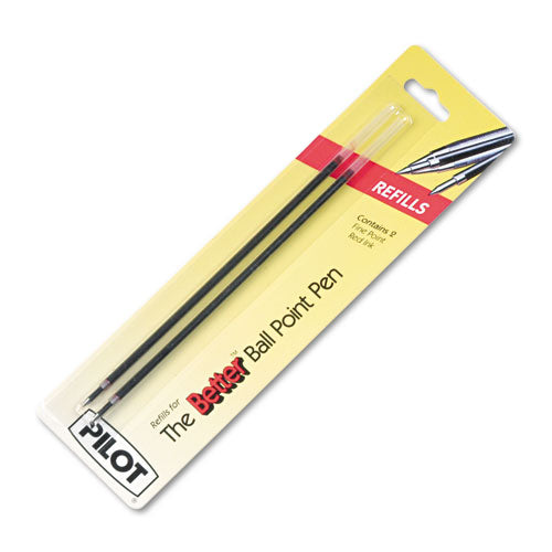 Refill For Pilot Better, Bettergrip, Easytouch And Camo Ballpoint Pens, Fine Point, Red Ink, 2-pack