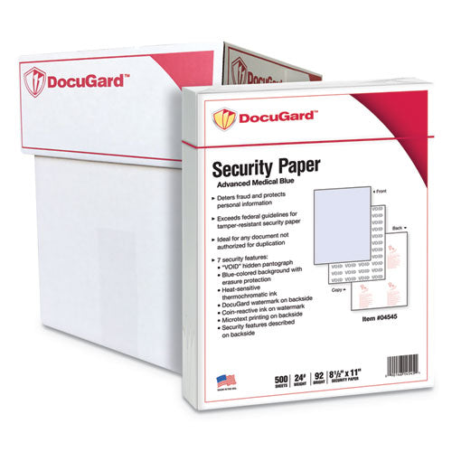 Medical Security Papers, 2-part, 32 Lb, 8.5 X 11, Blue-canary, 250-ream