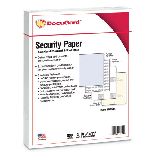 Medical Security Papers, 2-part, 32 Lb, 8.5 X 11, Blue-canary, 250-ream