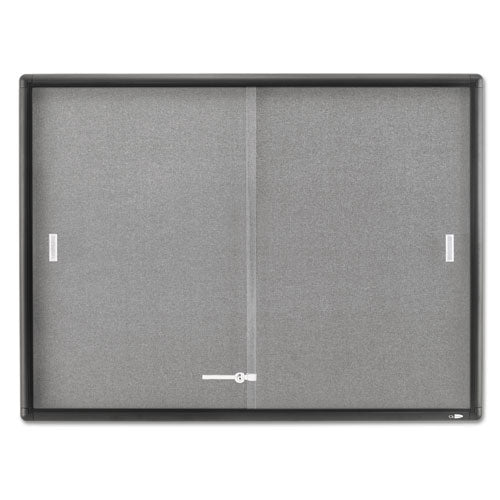 Enclosed Bulletin Board, Fabric-cork-glass, 48 X 36, Gray, Aluminum Frame