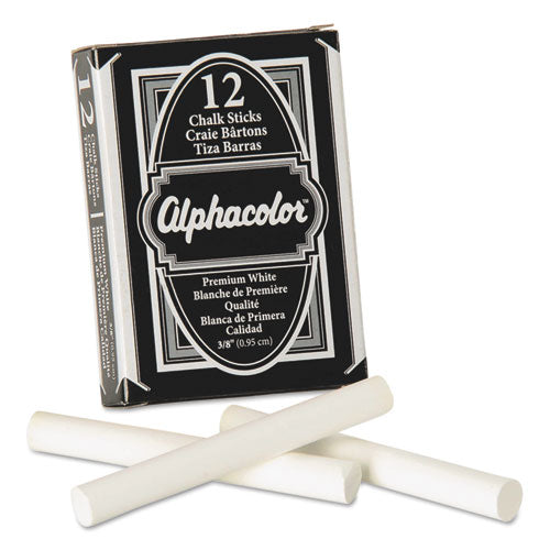 Alphacolor White Chalk, Low-dust, 12 Sticks-pack