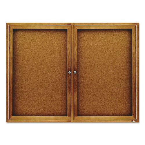 Enclosed Bulletin Board, Natural Cork-fiberboard, 48 X 36, Oak Frame
