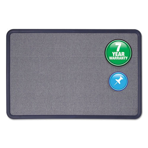 Contour Fabric Bulletin Board, 36 X 24, Light Blue, Plastic Navy Blue Frame