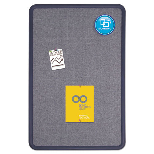 Contour Fabric Bulletin Board, 48 X 36, Light Blue, Plastic Navy Blue Frame