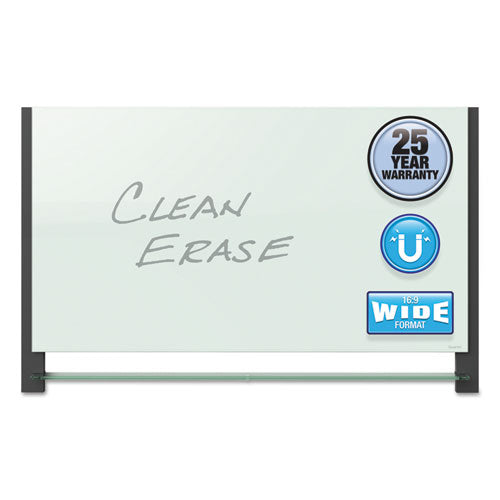 Evoque Magnetic Glass Marker Board With Black Aluminum Frame, 74 X 42, White
