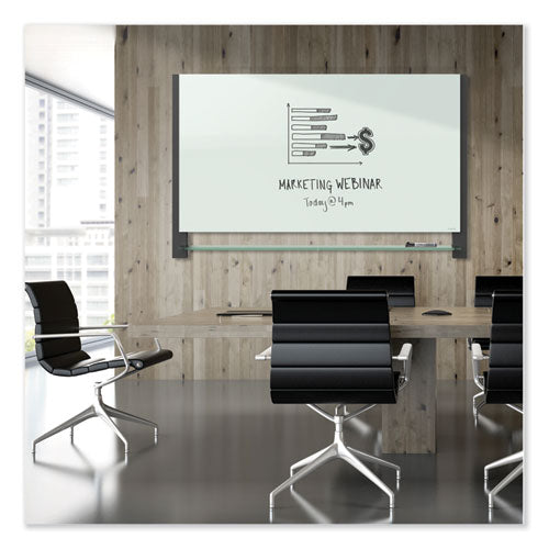 Evoque Magnetic Glass Marker Board With Black Aluminum Frame, 74 X 42, White