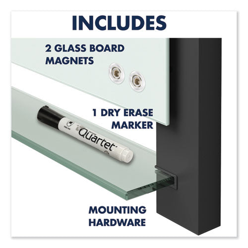 Evoque Magnetic Glass Marker Board With Black Aluminum Frame, 74 X 42, White