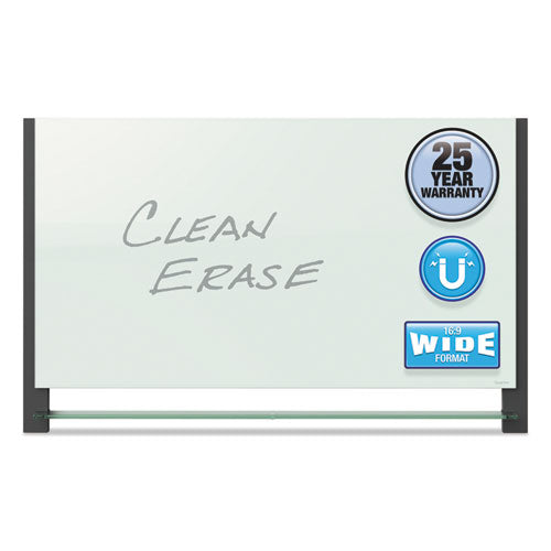 Evoque Magnetic Glass Marker Board With Black Aluminum Frame, 74 X 42, White