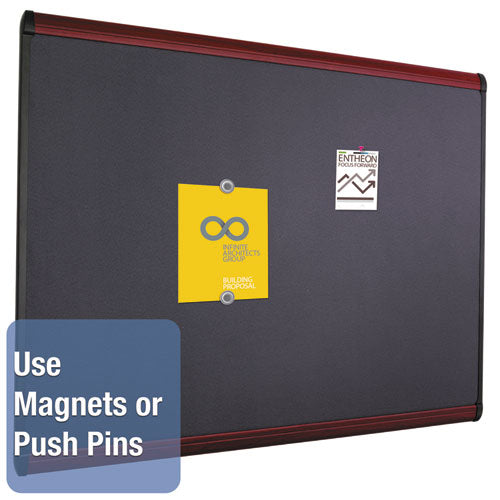 Prestige Plus Magnetic Fabric Bulletin Board, 36 X 24, Mahogany Frame