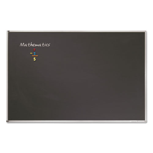 Porcelain Black Chalkboard With Aluminum Frame, 48 X 96, Silver