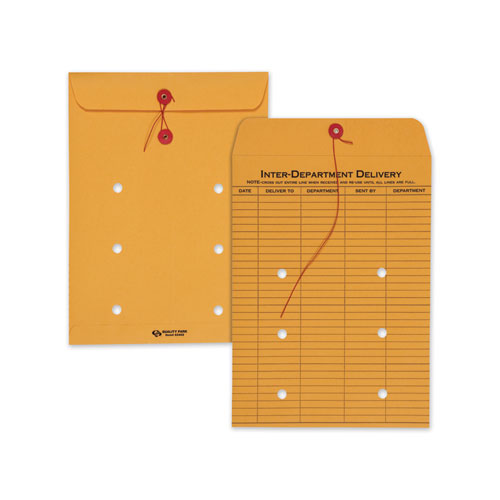 Brown Kraft String & Button Interoffice Envelope, #90, One-sided Five-column Format, 9 X 12, Brown Kraft, 100-carton