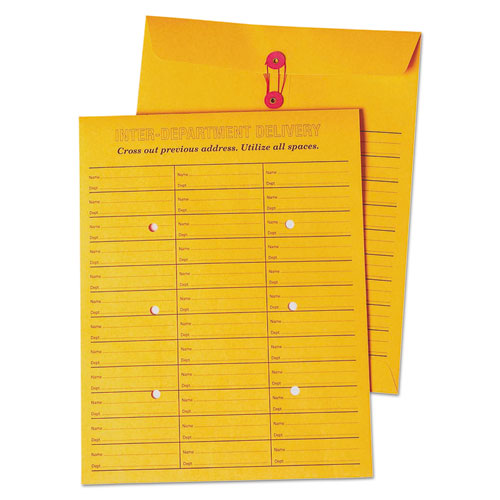 Brown Kraft String & Button Box-style Interoffice Envelope, #97, Two-sided Three-column Format, 10 X 13, Brown Kraft, 100-box