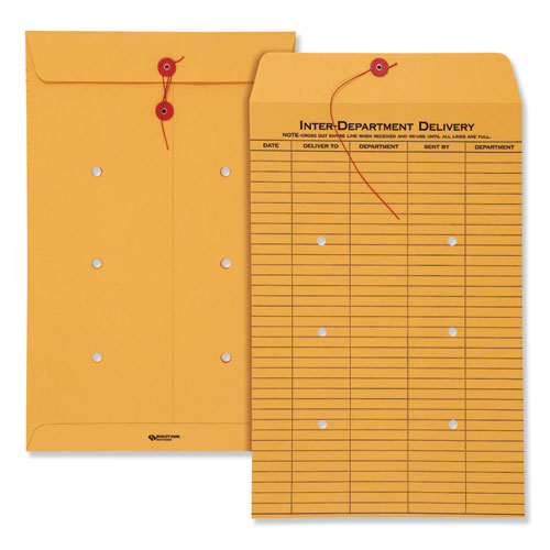 Brown Kraft String & Button Interoffice Envelope, #98, One-sided Five-column Format, 10 X 15, Brown Kraft, 100-carton