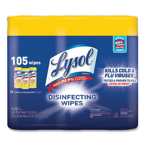 Disinfecting Wipes, 7 X 7.25, Lemon And Lime Blossom, 35 Wipes-canister, 3 Canisters-pack, 4 Packs-carton