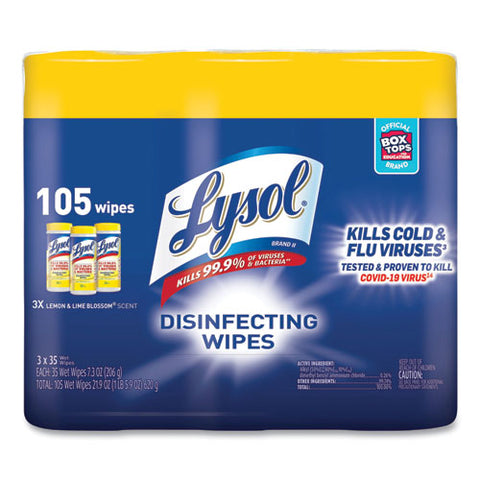 Disinfecting Wipes, 7 X 7.25, Lemon And Lime Blossom, 35 Wipes-canister, 3 Canisters-pack