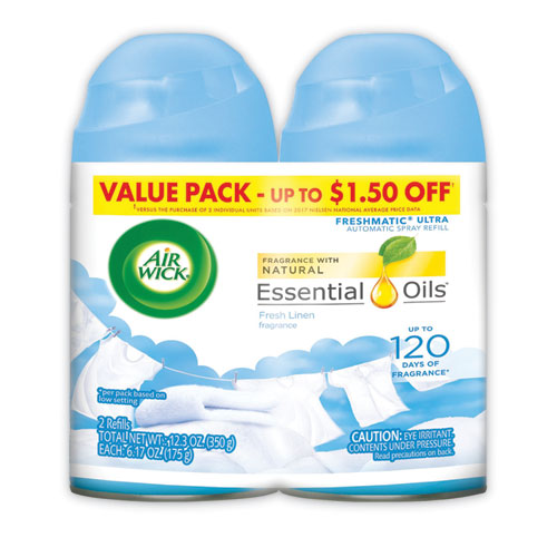 Freshmatic Ultra Spray Refill, Fresh Linen, Aerosol, 5.89 Oz, 2-pack, 3 Packs-carton