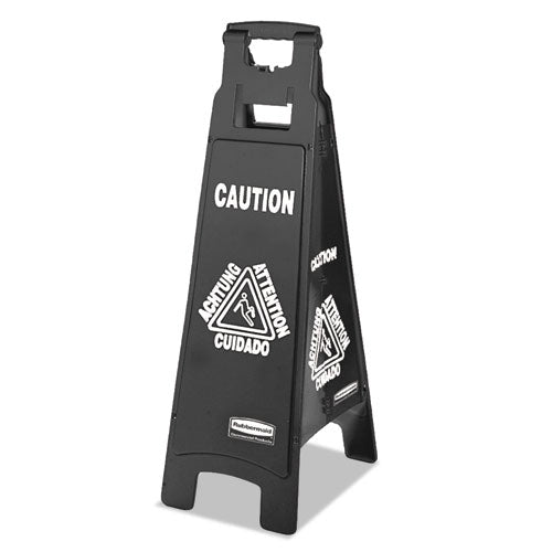 Executive 4-sided Multi-lingual Caution Sign, Black-white, 11 9-10 X 38