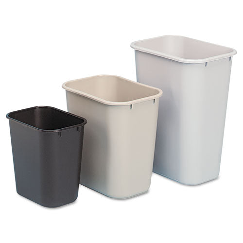 Deskside Plastic Wastebasket, Rectangular, 7 Gal, Black