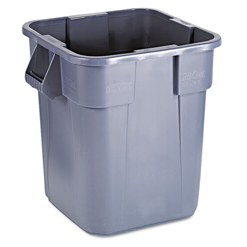 Brute Container, Square, Polyethylene, 28 Gal, Gray
