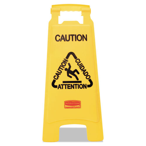 Multilingual "caution" Floor Sign, Plastic, 11 X 12 X 25, Bright Yellow
