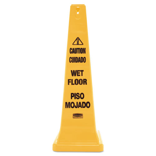 Four-sided Caution, Wet Floor Yellow Safety Cone, 12 1-4 X 12 1-4 X 36h