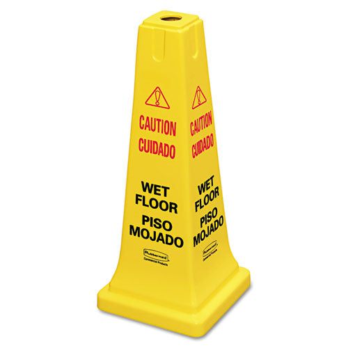 Four-sided Caution, Wet Floor Safety Cone, 10 1-2w X 10 1-2d X 25 5-8h, Yellow