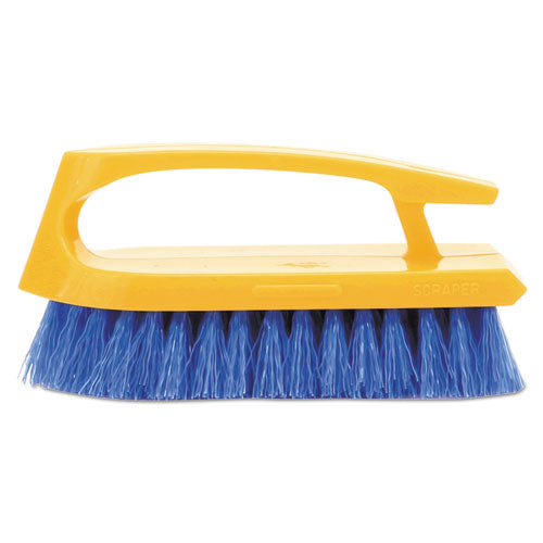 Long Handle Scrub Brush, 6" Brush, Yellow Plastic Handle-blue Bristles