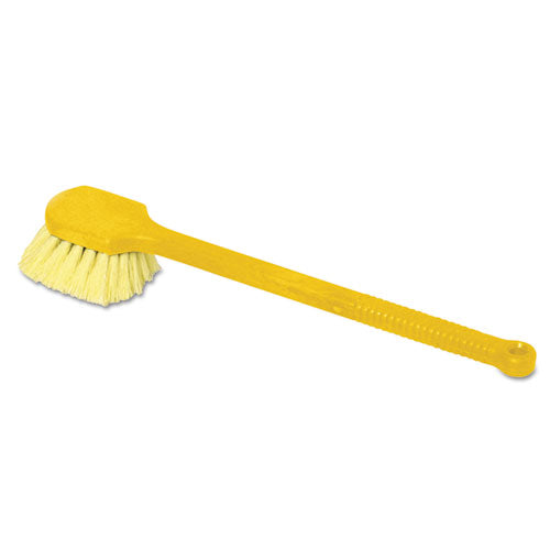 Long Handle Scrub, 20" Long Plastic Handle, Gray Handle W-yellow Bristles