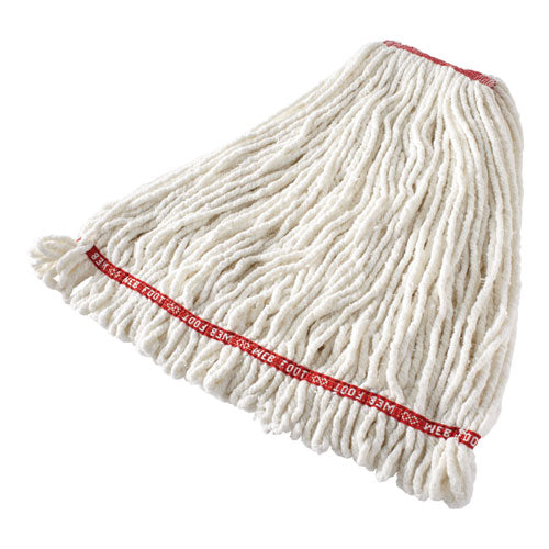 Web Foot Shrinkless Looped-end Wet Mop Head, Cotton-synthetic, Large, White, 1" White Headband