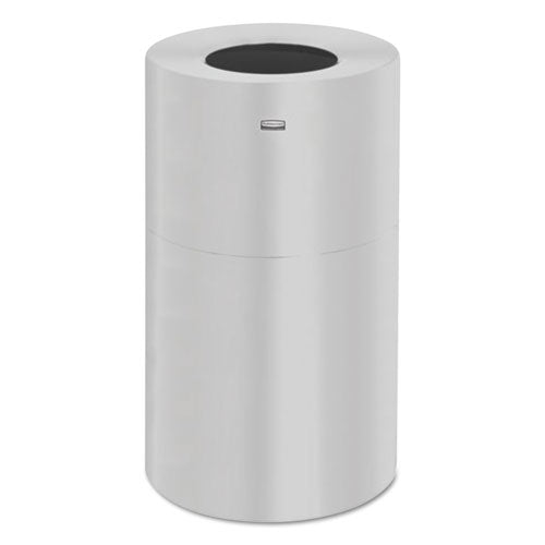 2-piece Open Top Indoor Receptacle, Round, With Liner, 35 Gal, Satin Aluminum