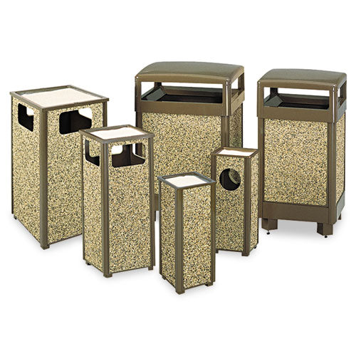 Aspen Series Hinge Top Receptacle, Square, Steel, 29 Gal, Brown