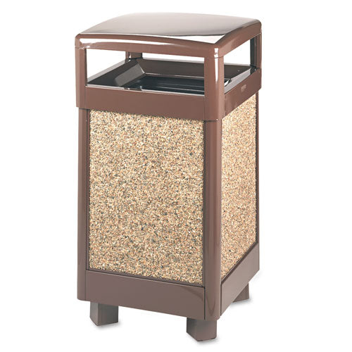 Aspen Series Hinge Top Receptacle, Square, Steel, 29 Gal, Brown