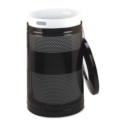 Classics Perforated Open Top Receptacle, Round, Steel, 51 Gal, Black