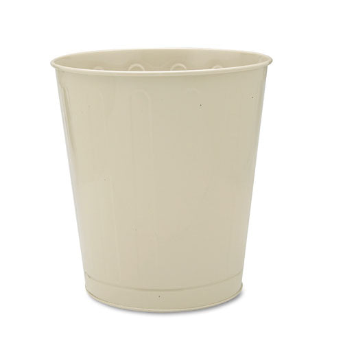 Fire-safe Wastebasket, Round, Steel, 6.5 Gal, Almond