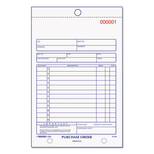 Purchase Order Book, Bottom Punch, 5 1-2 X 7 7-8, Two-part Carbonless, 50 Forms