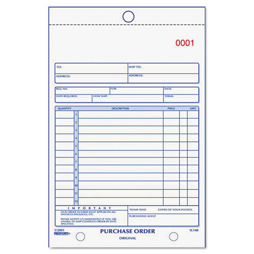 Purchase Order Book, 8 1-2 X 11, Letter, Two-part Carbonless, 50 Sets-book