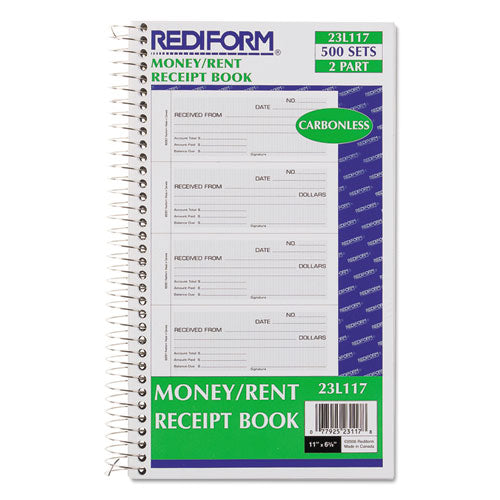 Money And Rent Unnumbered Receipt Book, 5 1-2 X 2 3-4, Two-part, 500 Sets-book