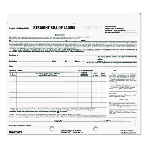 Bill Of Lading Short Form, 7 X 8 1-2, Three-part Carbonless, 250 Forms