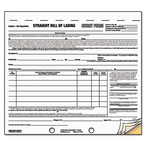 Bill Of Lading Short Form, 7 X 8 1-2, Three-part Carbonless, 250 Forms