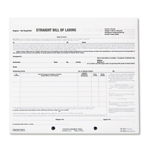 Bill Of Lading Short Form, 7 X 8 1-2, Three-part Carbonless, 250 Forms