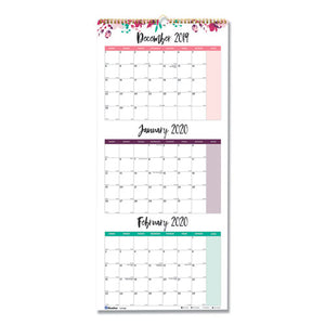 3-month Wall Calendar, 12.25 X 27, Floral, 2021