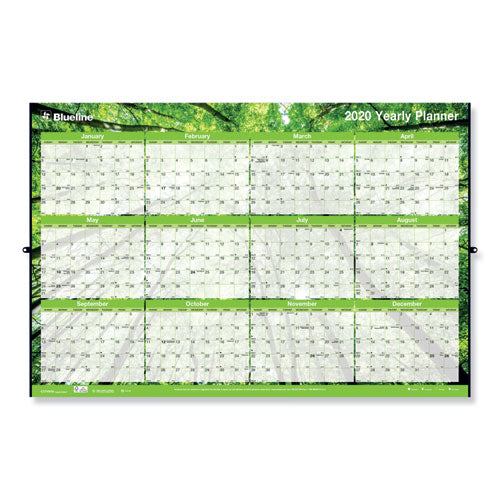 Yearly Laminated Wall Calendar, 36 X 24, Green, 2021